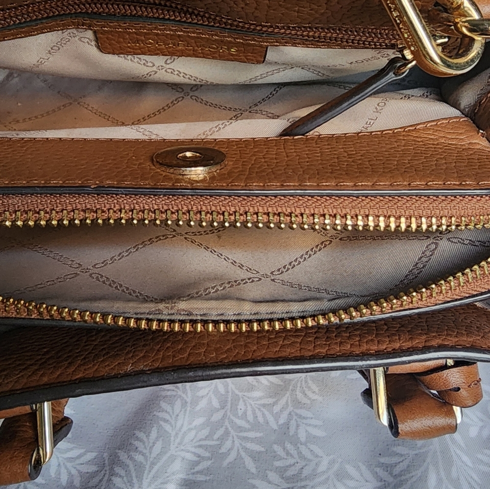 MICHAEL KORS Savannah Small Satchel Handbag | Brown Genuine Leather Designer Bag - Picture 7 of 13